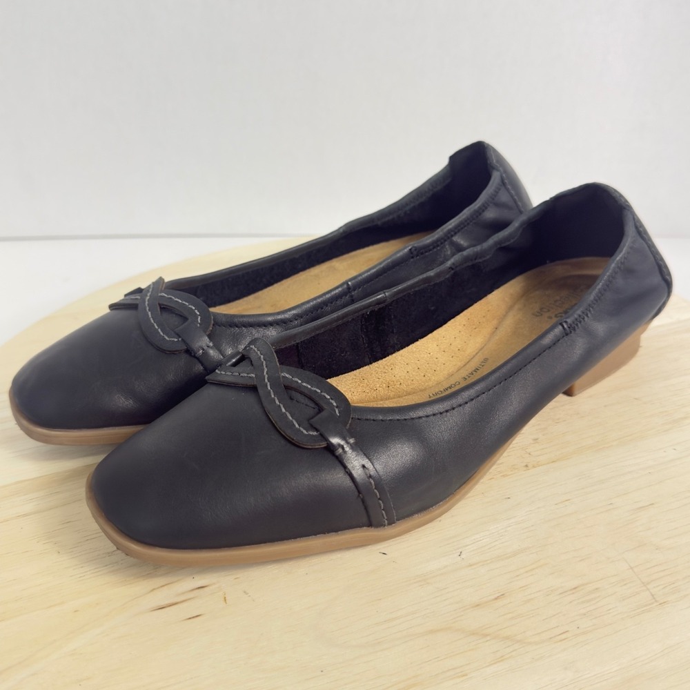 Clarks Collection Women's Shoes Blue Leather Mary Jane Flats Size 10M